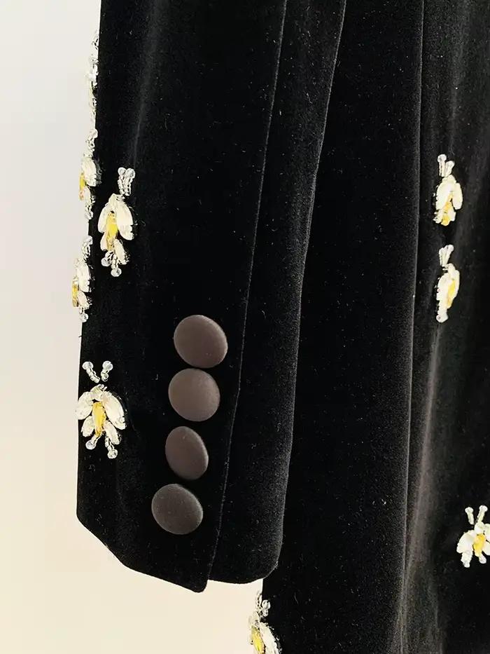HIGH STREET Nouveauté 2026 Automne/Hiver Veste de créateur pour femme, blazer long en velours orné d