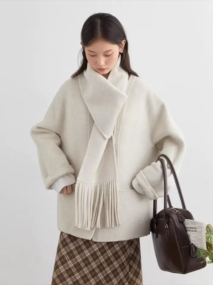 CHIC VEN femmes manteau en laine solide ample simple boutonnage pardessus Double face bureau dames m