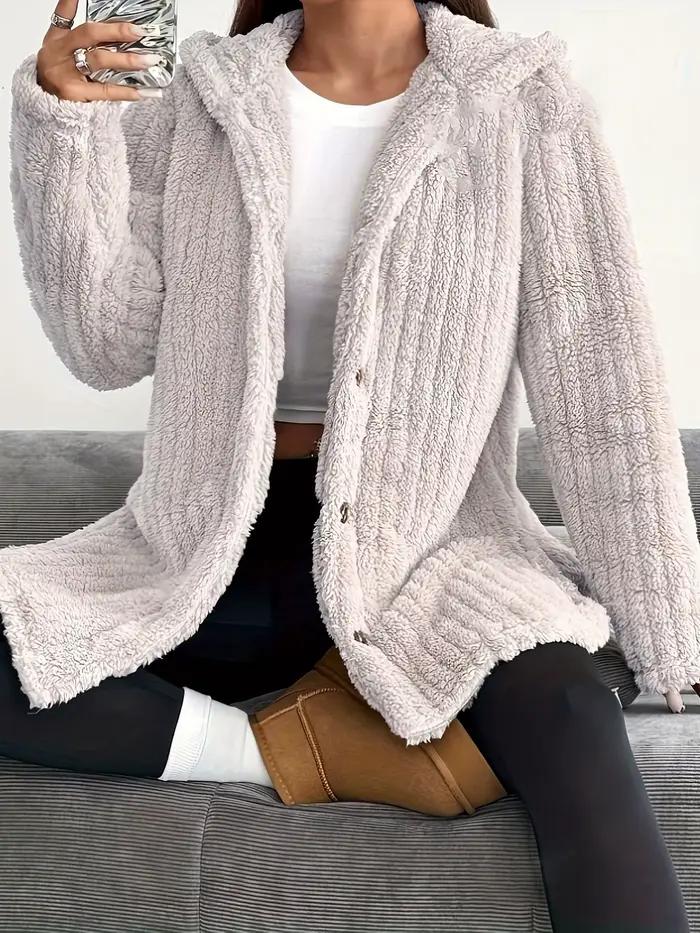 Manteau en fourrure à capuche boutonné, veste tendance de couleur unie pour femme, manteaux décontra
