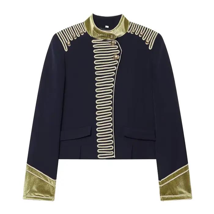Blouson bomber à col montant pour femme, style pompier, avec fermeture à boucle, manches longues et