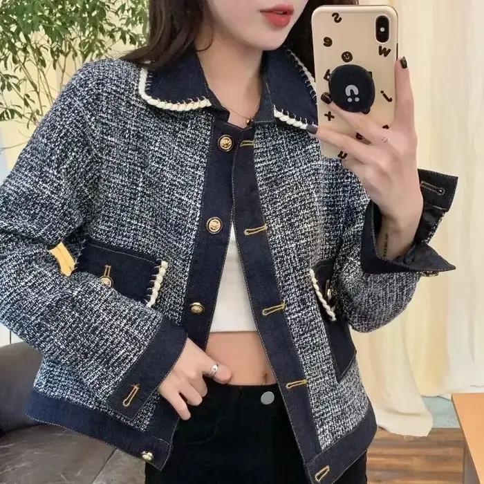 Manteau en jean Xiaoxiangfeng pour femme, court, nouvelle collection printemps-automne 2026, style v