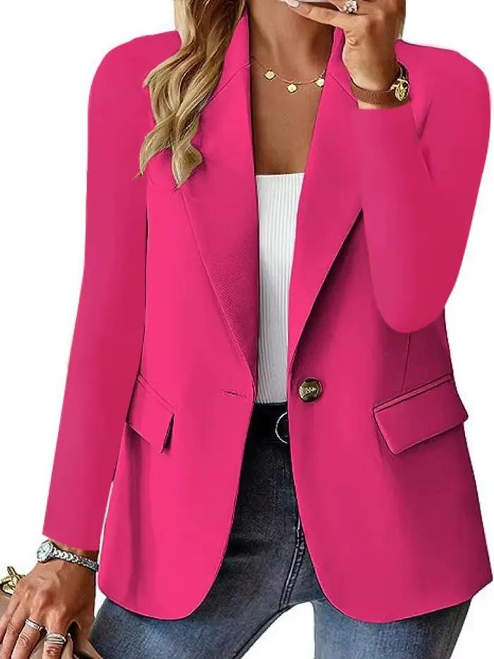 Veste décontractée sans chapeau à manches longues pour femmes, manteau imbibé de boutons solides, re