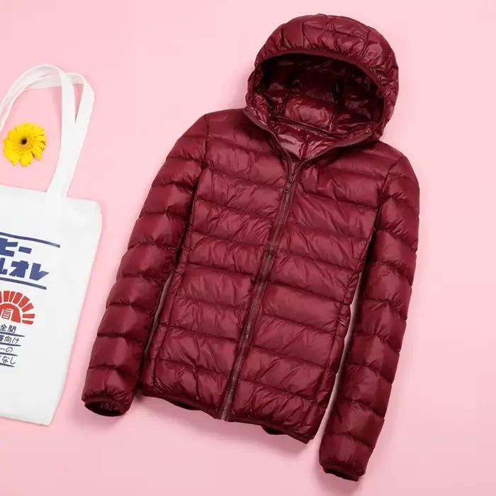 Doudoune légère pour femme, avec doublure intérieure, automne-hiver, coupe slim courte, à capuche, c