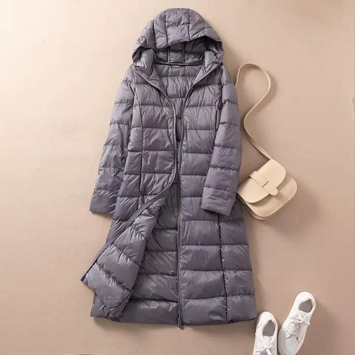 Parka longue à capuche en duvet de canard blanc pour femme, manteau chaud et léger, veste coupe-vent