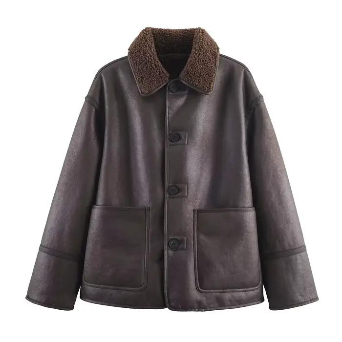 HH femme mode décontracté Style de rue vestes femmes revers simple boutonnage poche décoration mante