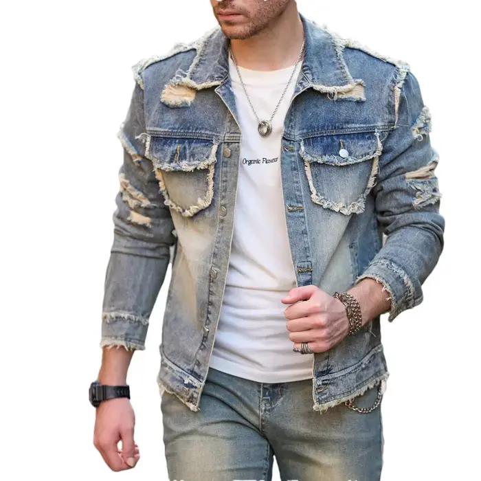 DistMurcia-Veste Slim en Denim de Style Rétro pour Homme, Manteau de Bonne Qualité