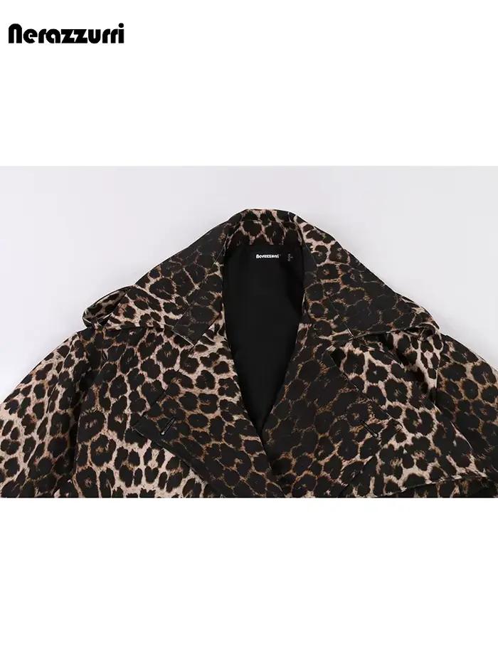 Nerazzurri-Manteau Imprimé Léopard Extra Long pour Femme, Fente Haute au Dos, Double Boutonnage, Res