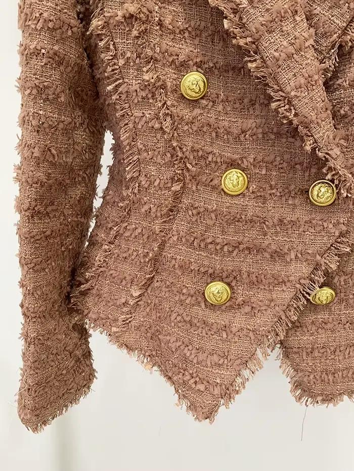 HIGH STREET Nouveauté 2026 A/W Blazer en tweed pour femme, style designer, classique, avec boutons l