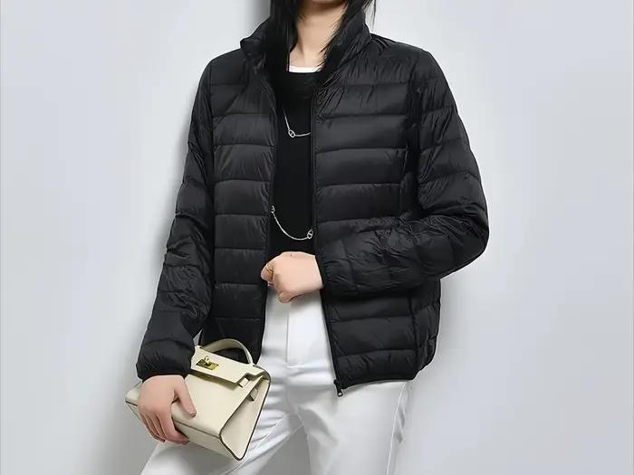 Doudoune légère à col montant pour femmes, polyvalente, à la mode, courte en duvet de canard, légère