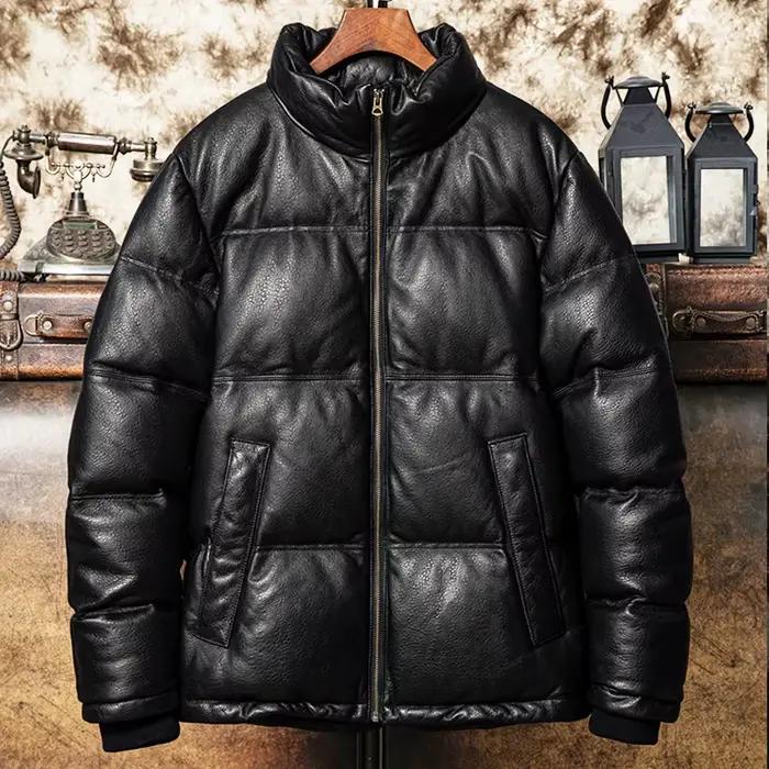 Noir hiver en cuir doudoune hommes Style décontracté grande taille 5XL véritable naturel épais en pe