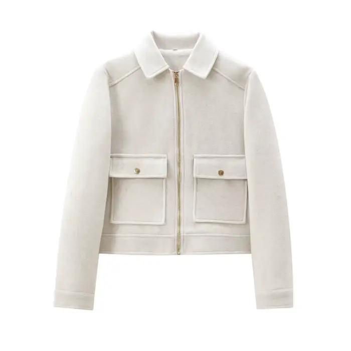 Veste à fermeture éclair pour femme, manteau d'hiver à manches longues avec poches, manteau court de