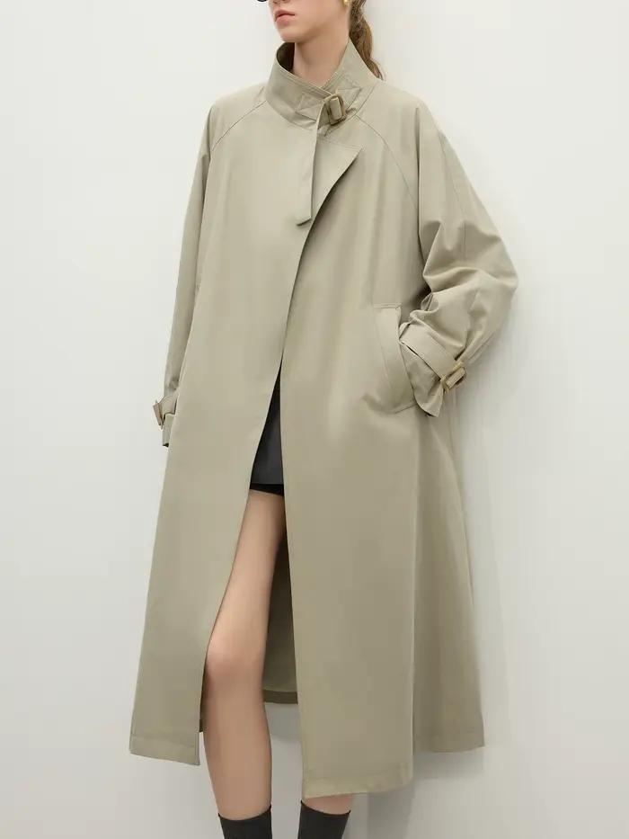FSLE-Manteau long décontracté à col montant pour femme, tenue de bureau, style britannique, nouvelle