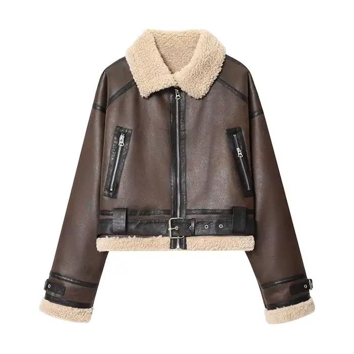 Manteaux d'hiver pour femmes, revers court avec ceinture, veste bombardier, col rabattu, fermeture é