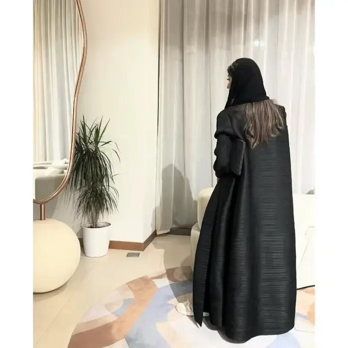 Abaya musulman noir Simple banlieue mode plissée ample longue Trench manteau veste 2024 automne nouv