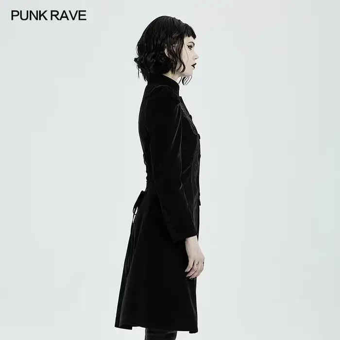 PUNK RAVE-Manteau mi-long gothique pour femme, magnifique veste rétro, velours de trame de haute qua