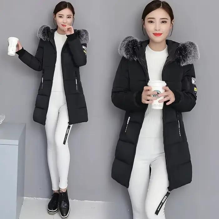 Parka à capuche avec col en fourrure pour femme, manteau à la mode avec lettres et poches zippées, D