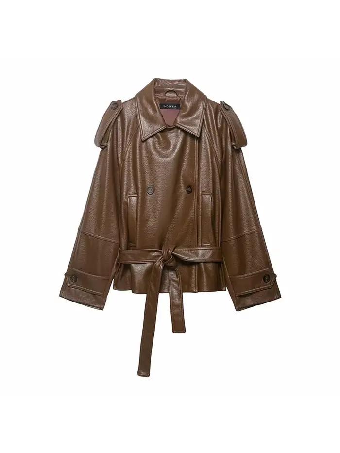 Vestes en similicuir pour femmes avec ceinture, manteau d'extérieur, streetwear, mode élégante, vest