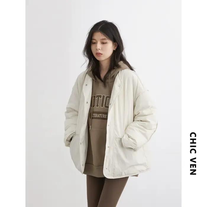 CHIC VEN femmes vers le bas manteaux Simple Texture ample col rond doudoune 90 blanc canard doudoune