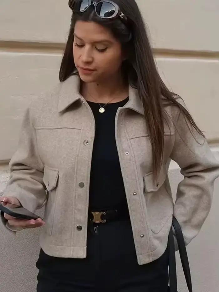 HH vestes pour femmes automne mode solide poches avant bouton à manches longues veste élégante femme