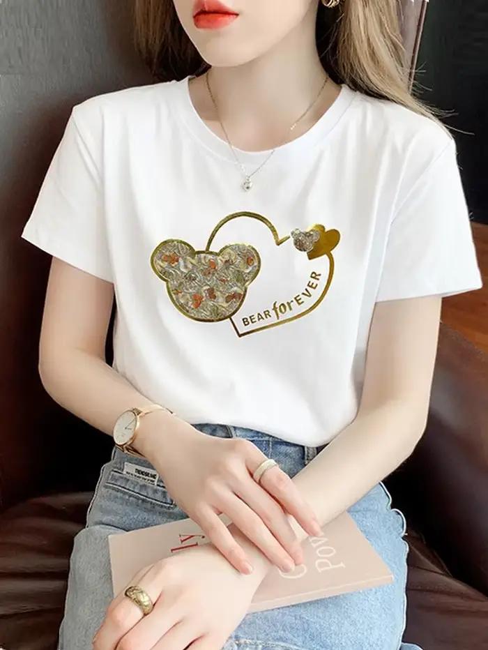 TuangBiang-T-shirt manches courtes col rond pour femme, estival et décontracté, en coton, violet, av
