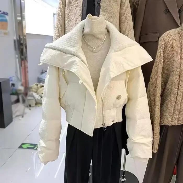 Parka matelassurera en coton chaud pour femme, col en tricot chic coréen, veste courte épaissie, man