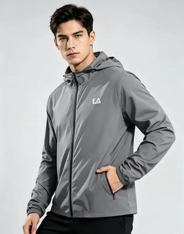 Veste coupe-vent à capuche pour homme avec logo EA, légère, imperméable, décontractée, pour l'extéri