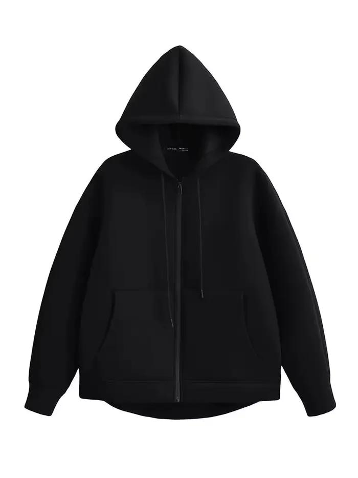 HH automne femmes gris veste avec capuche à manches longues grande poche veste à glissière manteau f