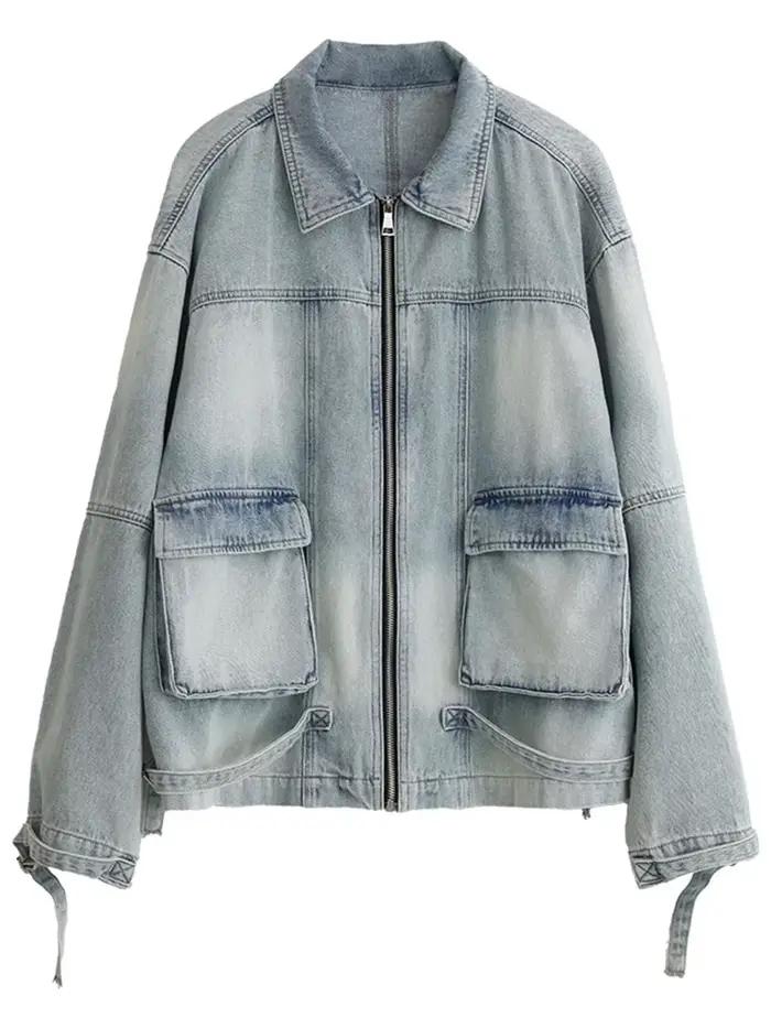 CHIC VEN Veste en jean ample et décontractée en coton bleu pour femme, Nouvelle collection de vêteme