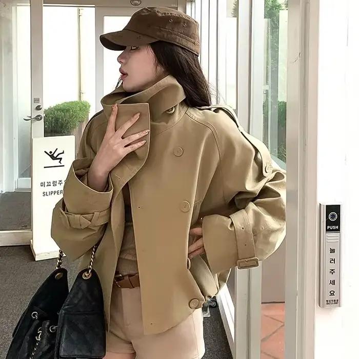 Trench-Coat décontracté de Style coréen pour femmes, veste utilitaire kaki Vintage, décontractée, Ch