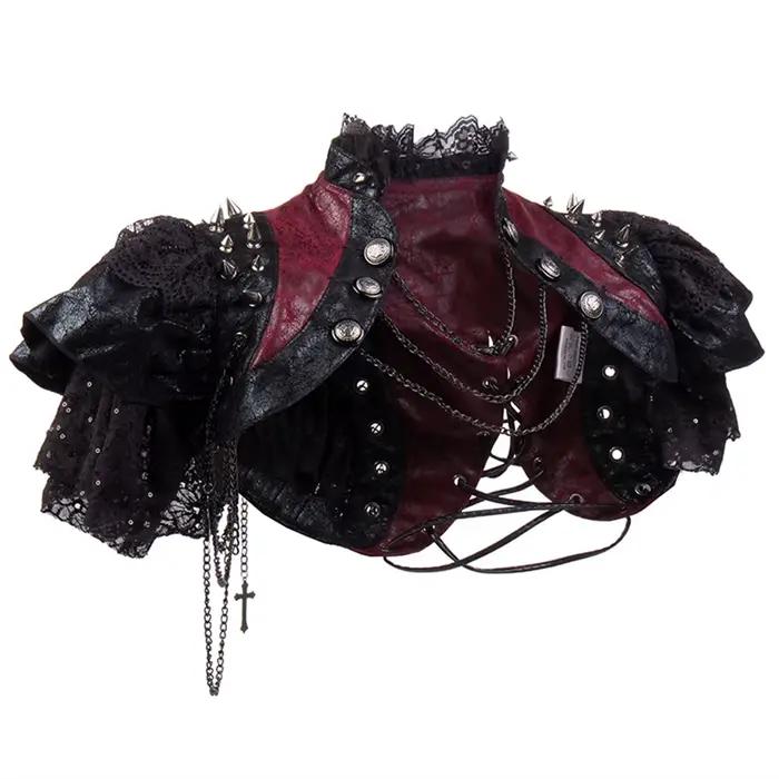 Veste vintage en cuir rouge et dentelle noire pour femme, RiSALE Equiy2k, Costume Steampunk, Vêtemen