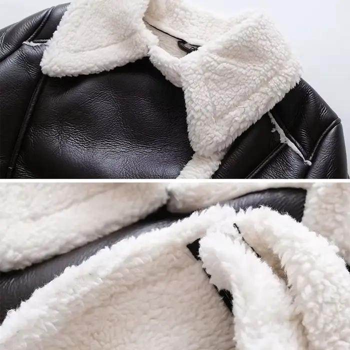 Vestes Courtes en Faux Cuir d'Agneau pour Femme, Fourrure, Fermeture Éclair, Chaud, Vintage, Automne