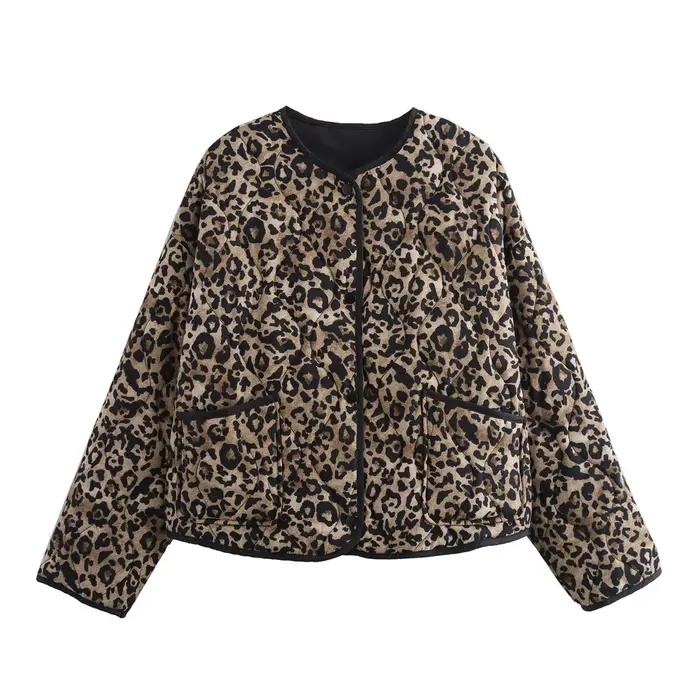 Manteaux décontractés en coton imprimé léopard pour femmes, automne-hiver, poches à simple boutonnag
