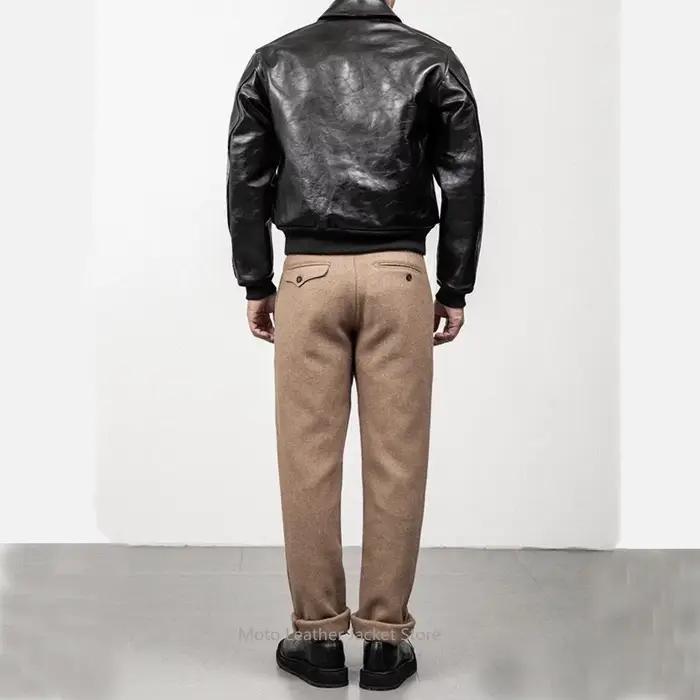 Blouson aviateur vintage A2 pour homme en cuir de cheval pleine fleur tanné végétal, veste de motard