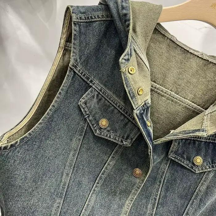Veste en Jean à Capuche pour Femme, Cardigan Chic en Denim, Design Streetwear, Printemps Automne, Co