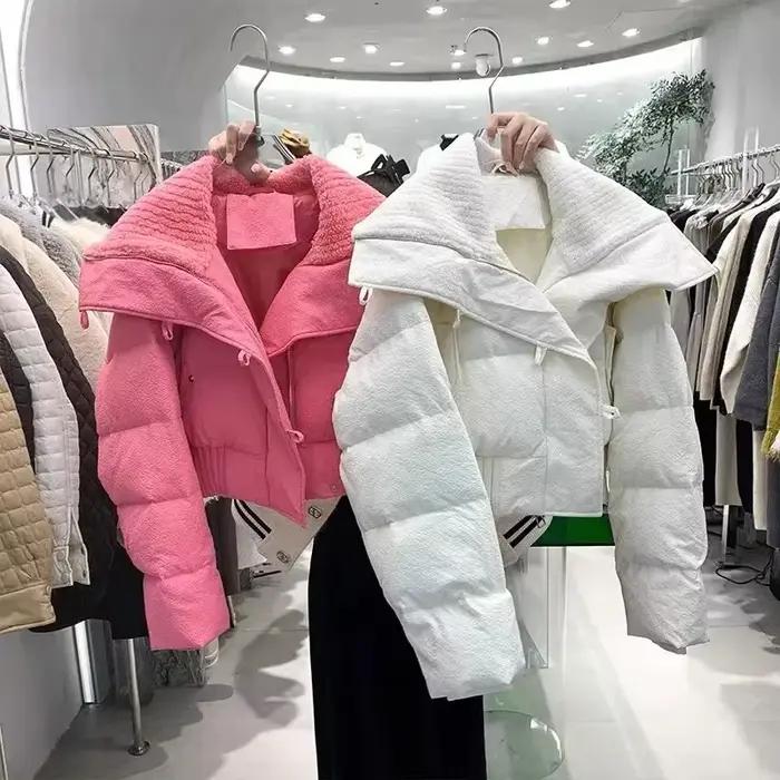 Parka matelassurera en coton chaud pour femme, col en tricot chic coréen, veste courte épaissie, man