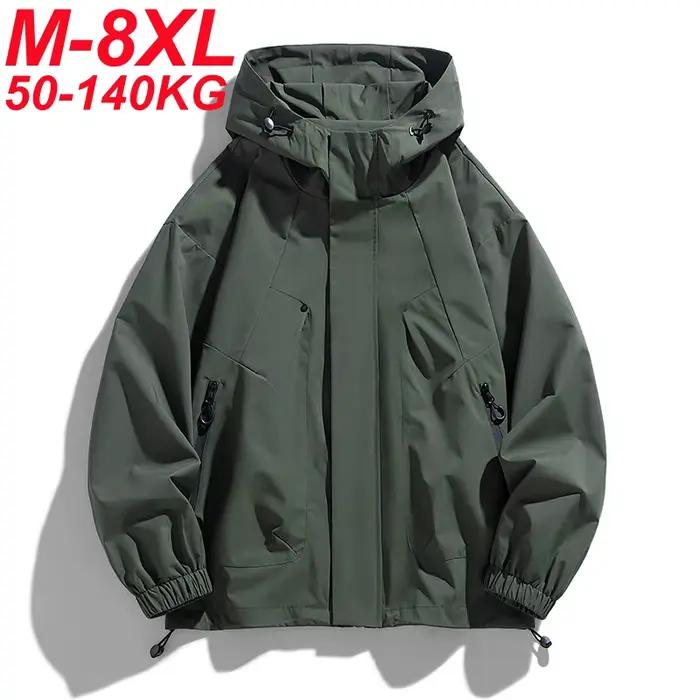 Hommes veste à capuche coupe-vent Trench manteaux surdimensionné 6XL 7XL 8XL grande taille imperméab