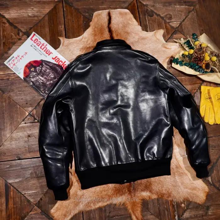 Blouson aviateur vintage A2 pour homme en cuir de cheval pleine fleur tanné végétal, veste de motard
