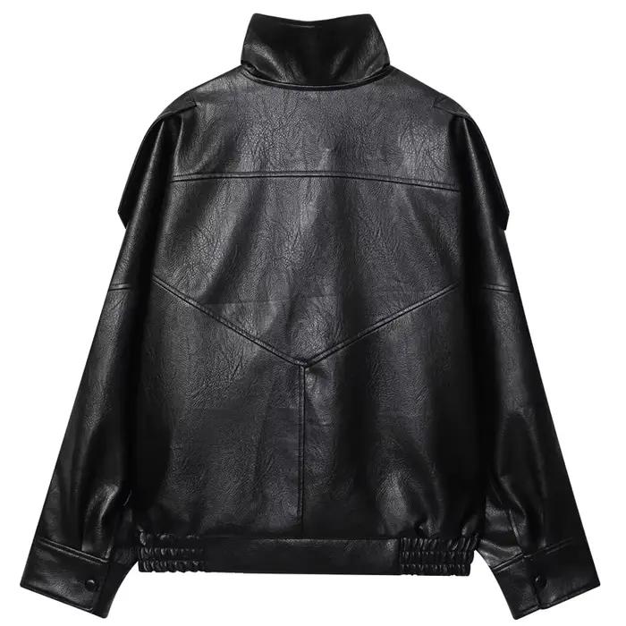 HXAO femmes vestes noir veste en simili cuir femme 2025 asymétrique à manches longues vêtements d'ex