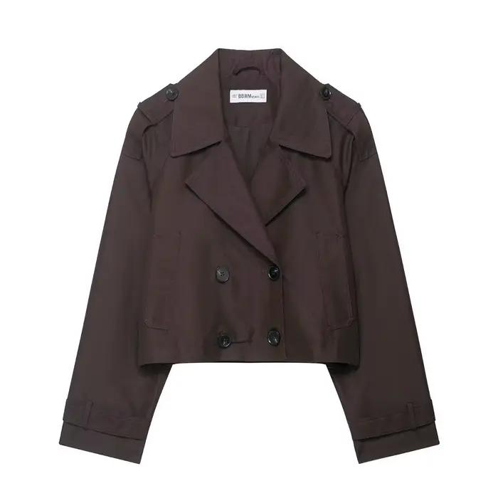 HH femmes poches revers Double boutonnage veste femme automne hiver polyvalent haute rue décontracté