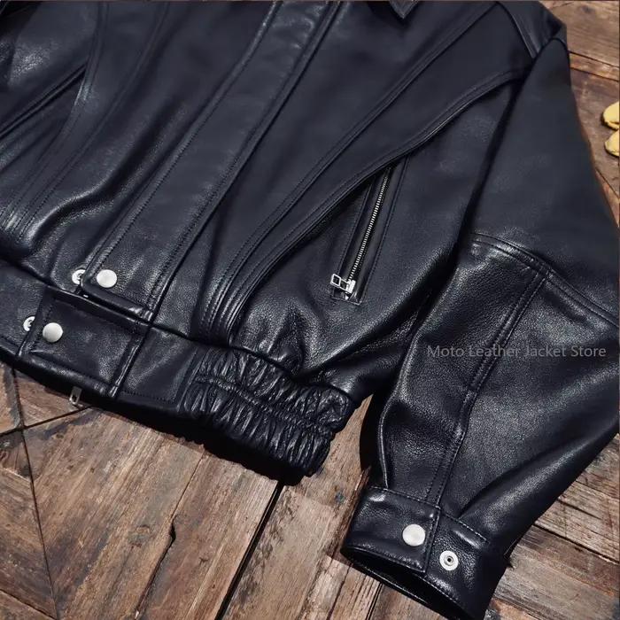 Veste en cuir de vachette italienne teinte à l'eau style rétro américain et hongkongais pour homme,