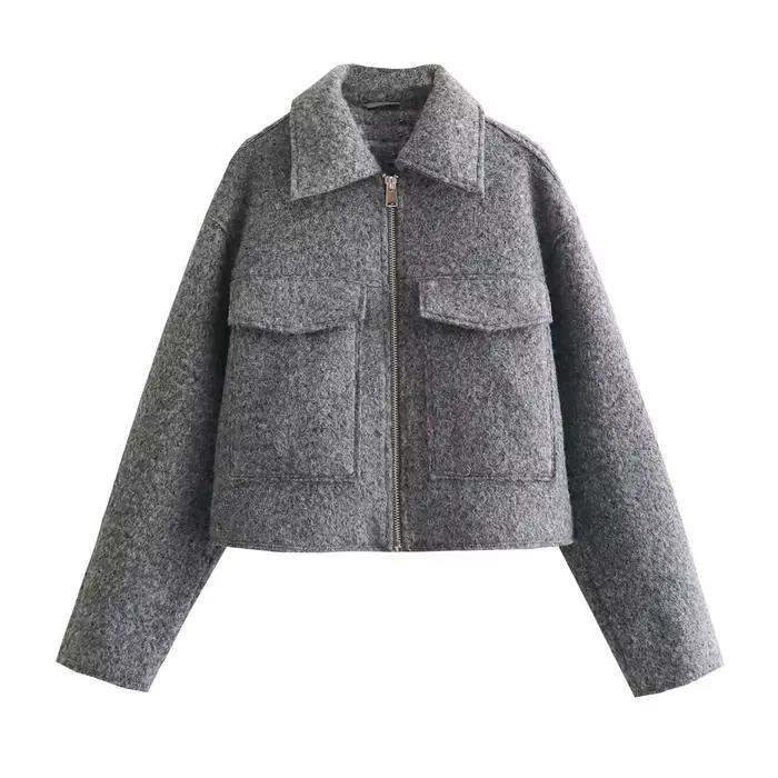 MUJER Tweed recadrée vestes pour femmes Zip Bomber veste femme à manches longues vestes femme 2024 S