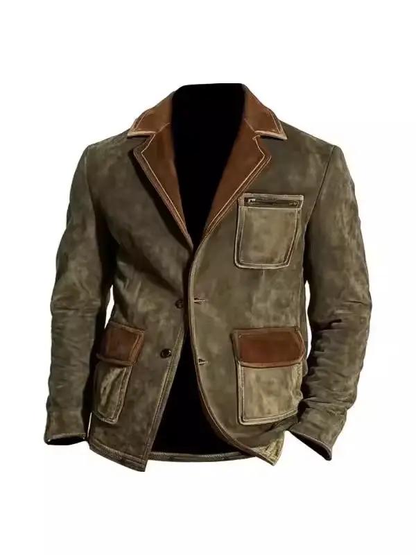 Hommes Vintage Patchwork revers boutonné vestes mode poches velours veste manteau hommes automne hiv
