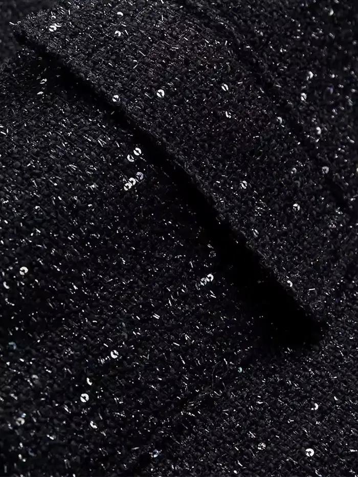 Nlzgmsj – veste à paillettes brillantes pour femme, manteau court à manches longues et col montant,