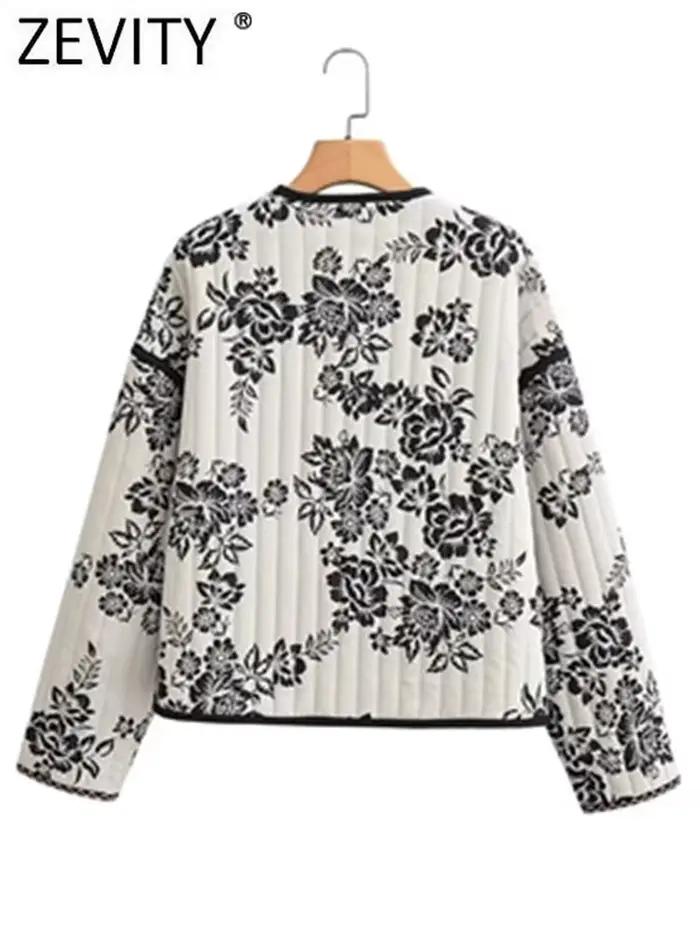 Zevity femmes Vintage Double imprimé fleuri à lacets coton veste manteau femme à manches longues poc