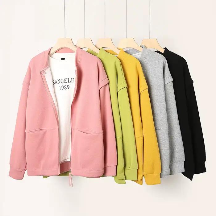 Veste de printemps-automne pour femme avec fermeture éclair en laiton, grande taille, épaules tomban