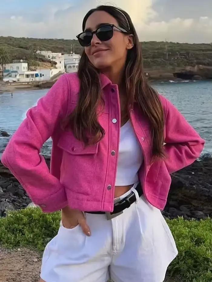 HH vestes pour femmes automne mode solide poches avant bouton à manches longues veste élégante femme