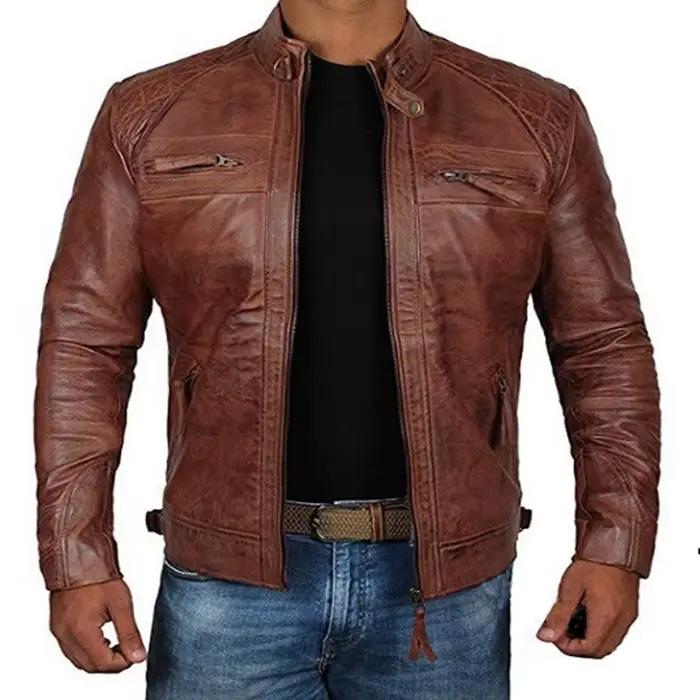 2024 nouveau printemps et automne hommes mode beau manteau en cuir col montant Punk moto veste en cu