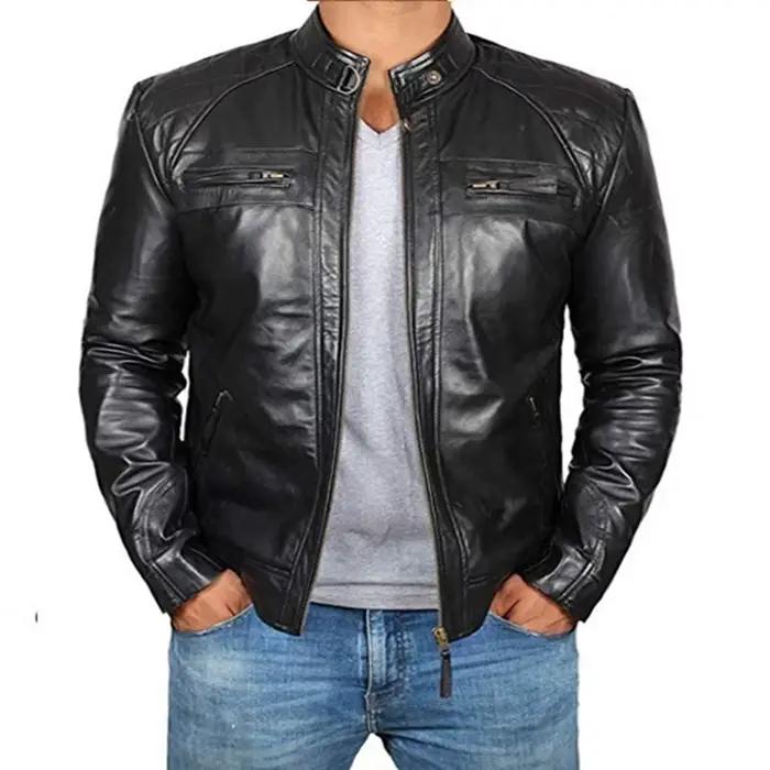 2024 nouveau printemps et automne hommes mode beau manteau en cuir col montant Punk moto veste en cu