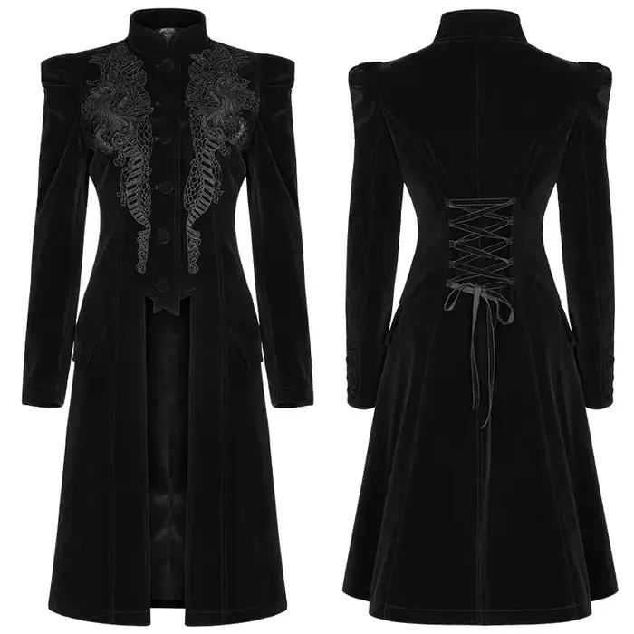 PUNK RAVE-Manteau mi-long gothique pour femme, magnifique veste rétro, velours de trame de haute qua