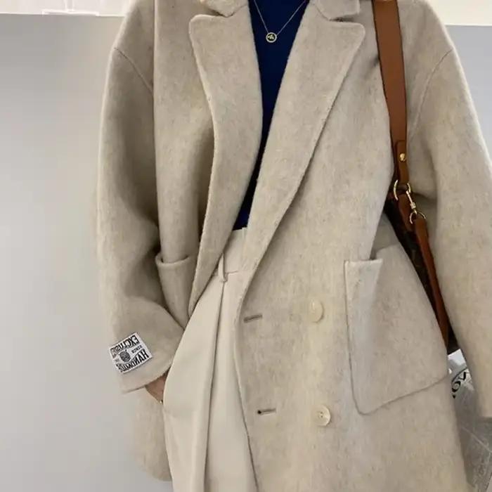 Smile Aen-Manteau en cachemire double face pour femme, veste longue en laine épaissie, style trempé